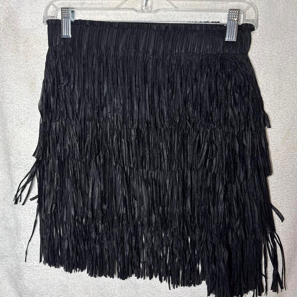 Women's Black Fringe Flapper Western Festival Stretch Waist Skirt